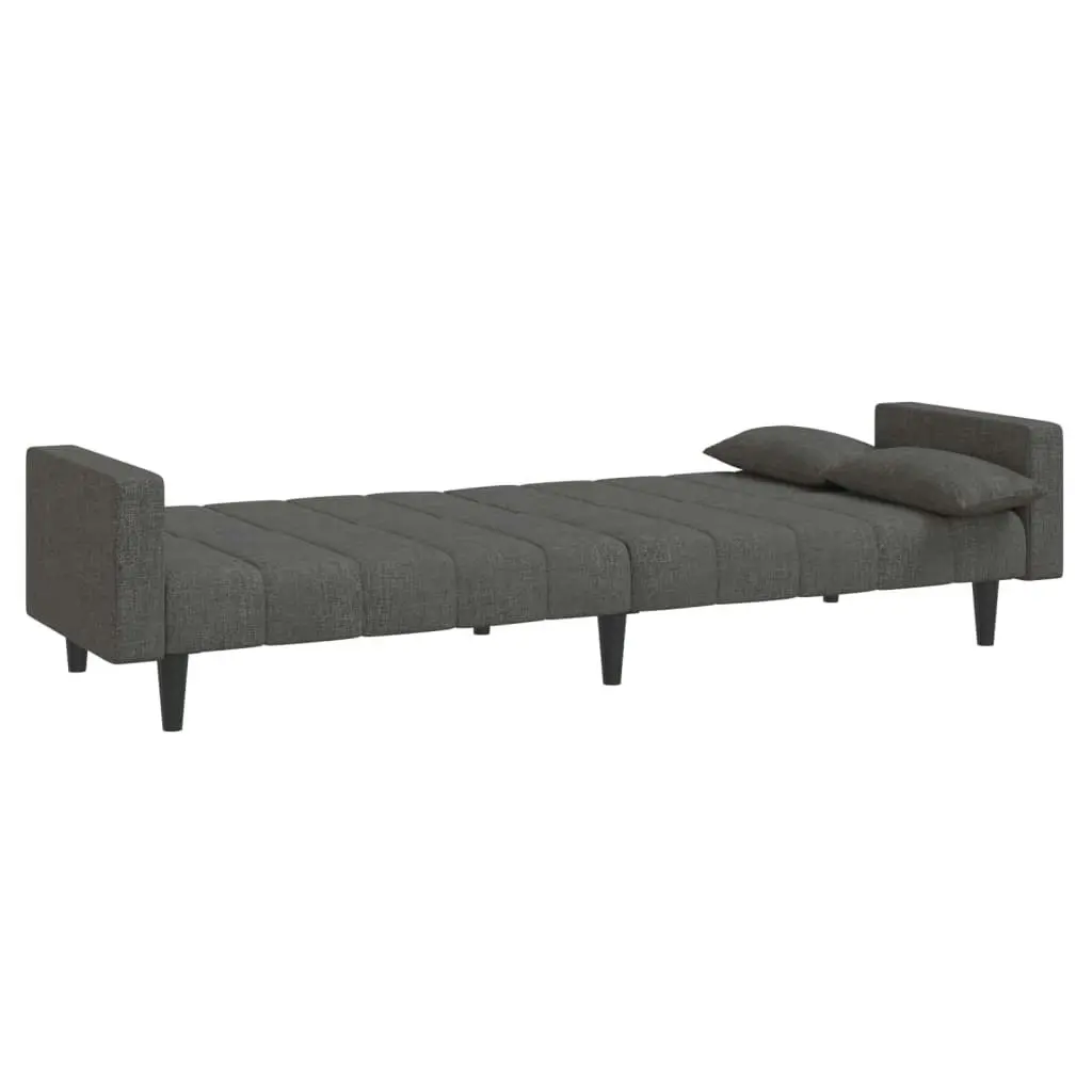 2-Seater Sofa Bed with Two Pillows Dark Grey Fabric 375834