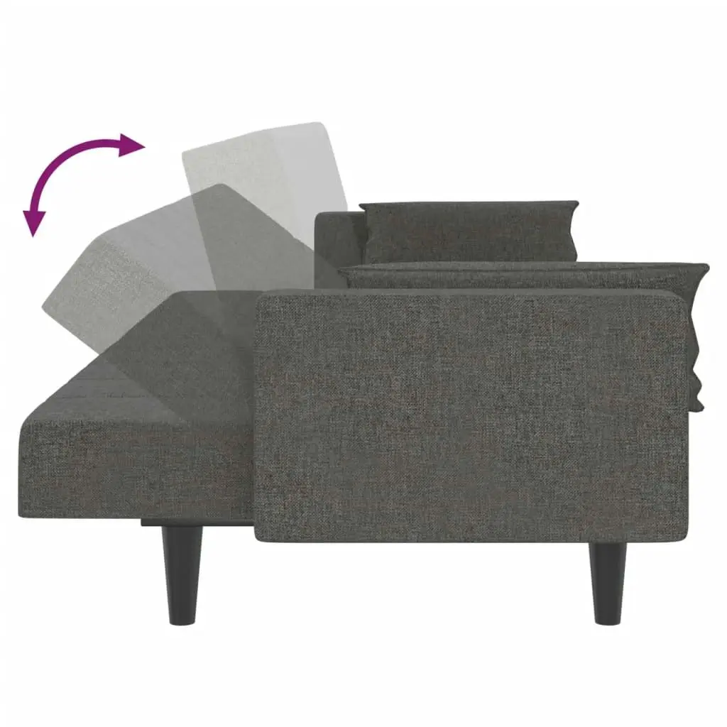 2-Seater Sofa Bed with Two Pillows Dark Grey Fabric 375834