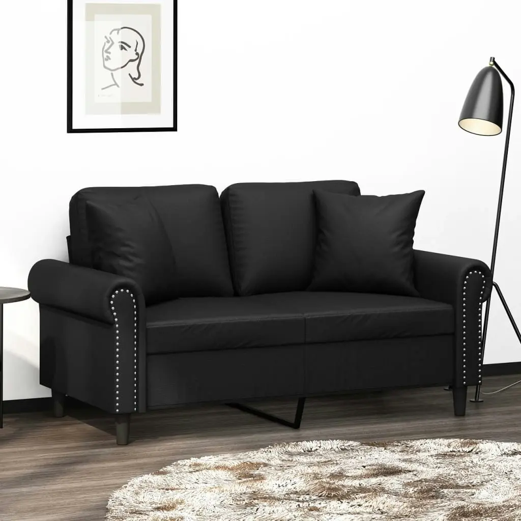 2-Seater Sofa with Throw Pillows Black 120 cm Faux Leather 3200925