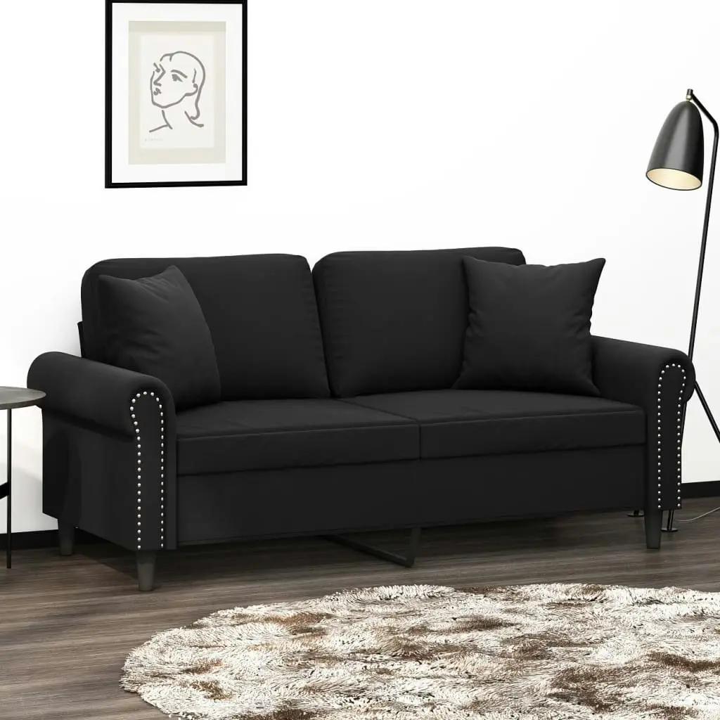 2-Seater Sofa with Throw Pillows Black 140 cm Velvet 3200950