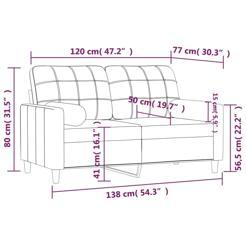 2-Seater Sofa with Throw Pillows Light Grey 120 cm Fabric 3200774