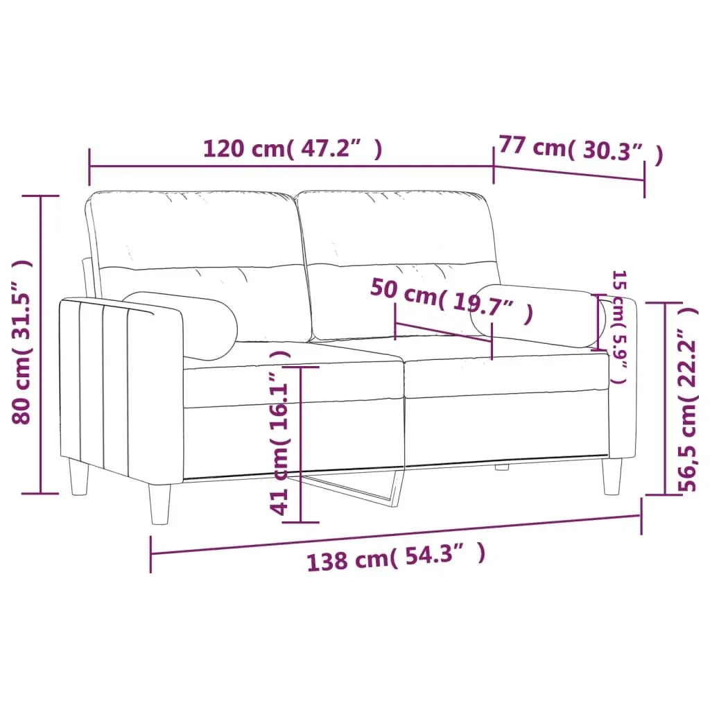 2-Seater Sofa with Throw Pillows Light Grey 120 cm Fabric 3200813