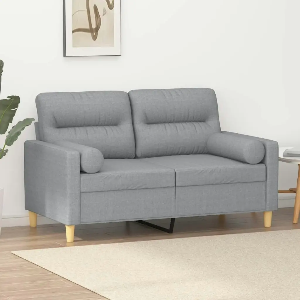 2-Seater Sofa with Throw Pillows Light Grey 120 cm Fabric 3200813