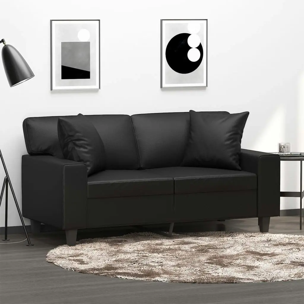 2-Seater Sofa with Throw Pillows Black 120 cm Faux Leather 3200861