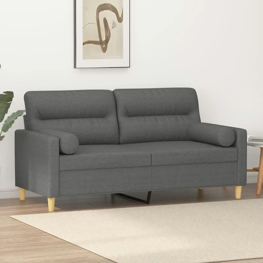 2-Seater Sofa with Throw Pillows Dark Grey 140 cm Fabric 3200822