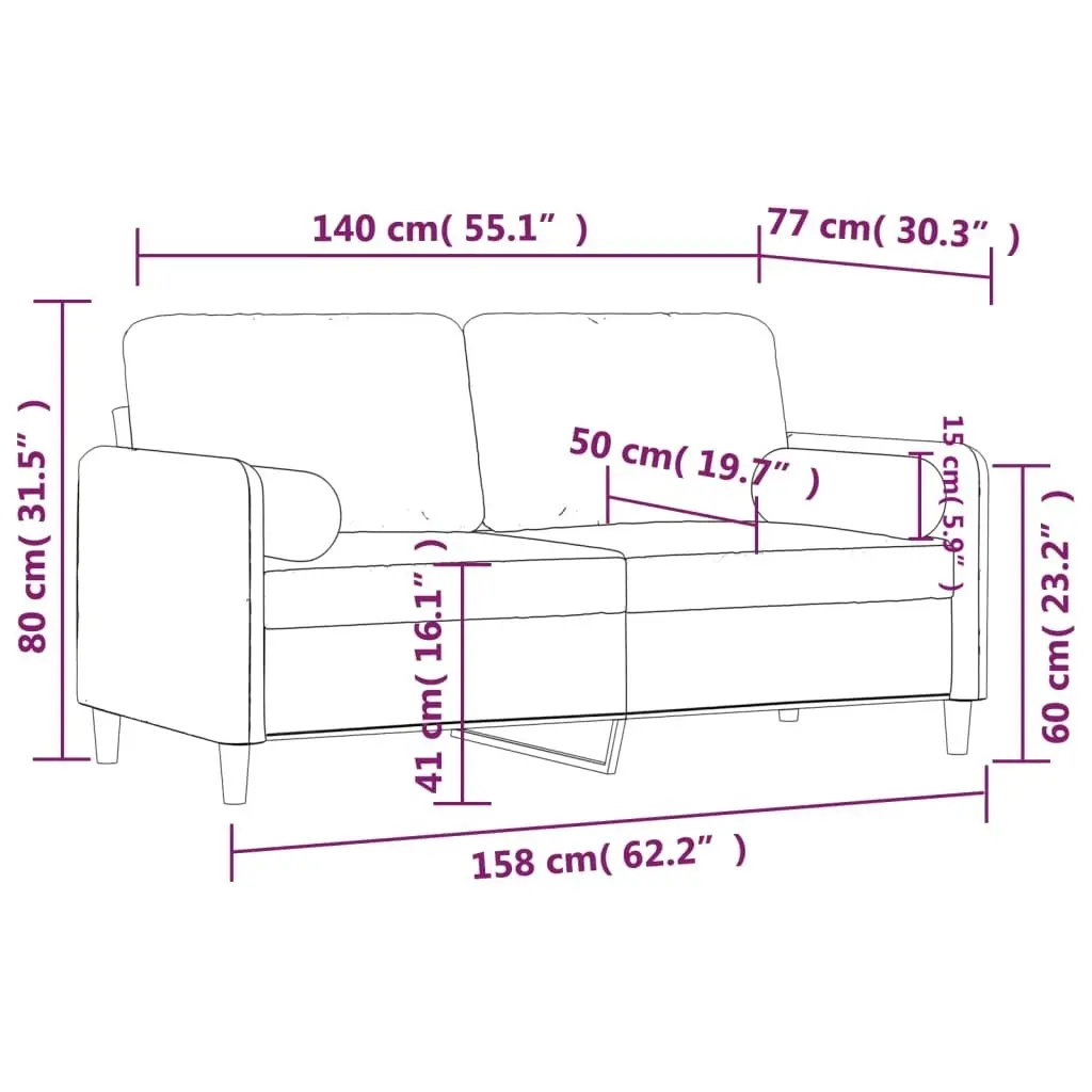 2-Seater Sofa with Throw Pillows Black 140 cm Velvet 3200886