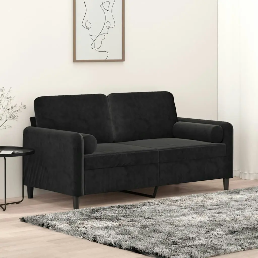 2-Seater Sofa with Throw Pillows Black 140 cm Velvet 3200886