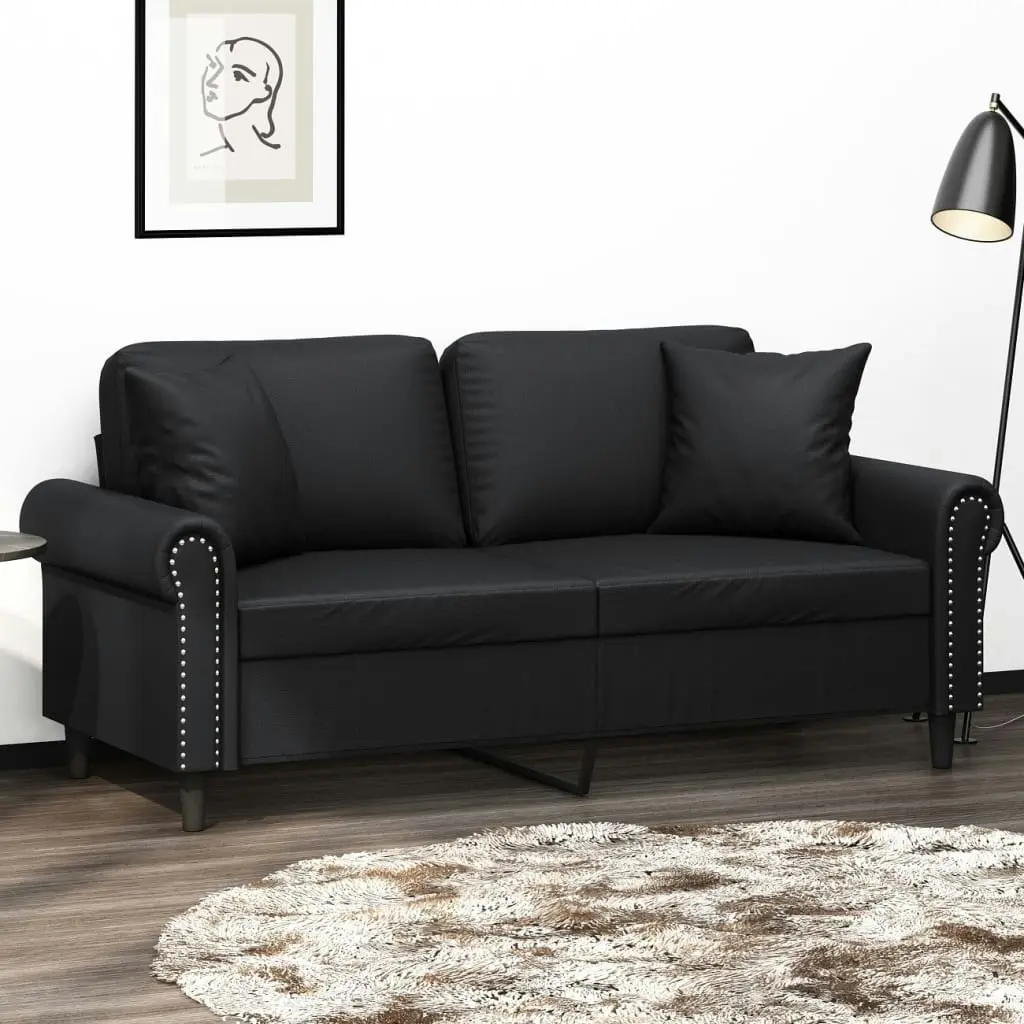 2-Seater Sofa with Throw Pillows Black 140 cm Faux Leather 3200930