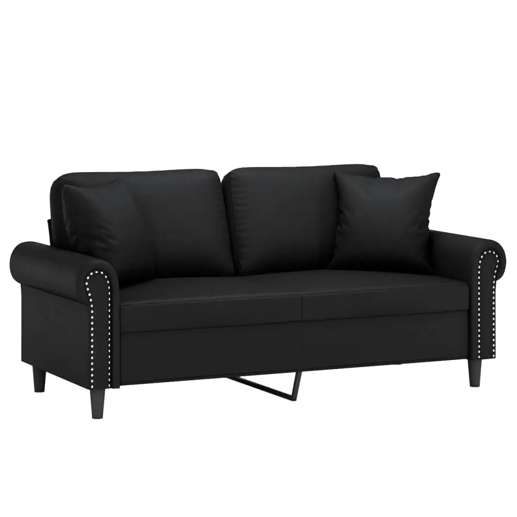 2-Seater Sofa with Throw Pillows Black 140 cm Faux Leather 3200930