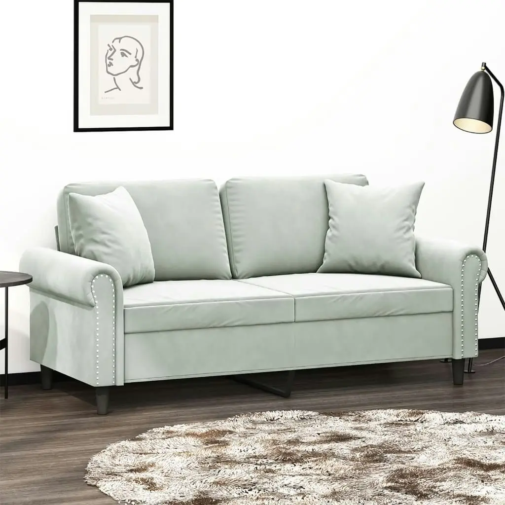 2-Seater Sofa with Throw Pillows Light Grey 140 cm Velvet 3200945