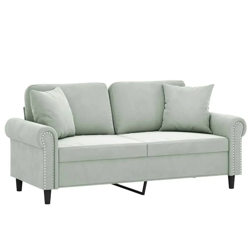 2-Seater Sofa with Throw Pillows Light Grey 140 cm Velvet 3200945