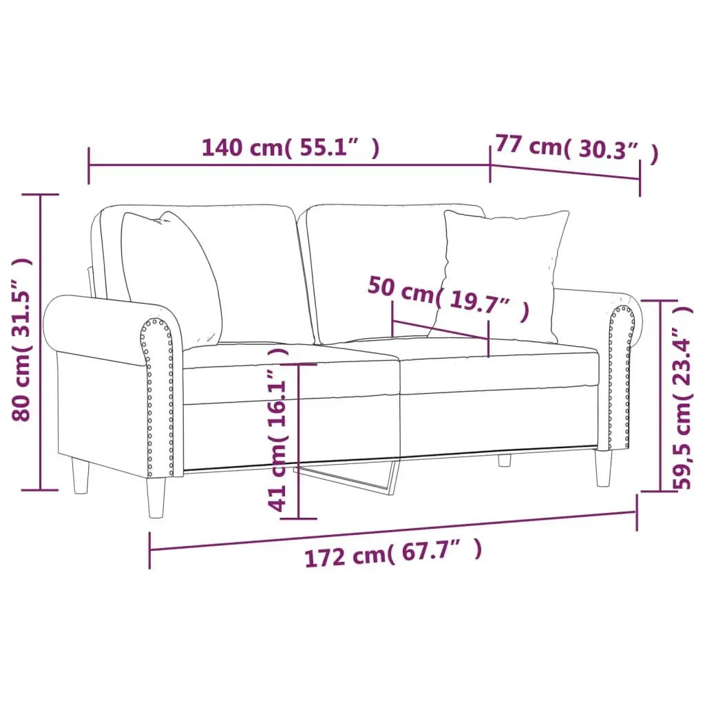 2-Seater Sofa with Throw Pillows Light Grey 140 cm Velvet 3200945