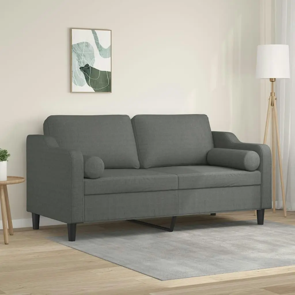 2-Seater Sofa with Throw Pillows Dark Grey 140 cm Fabric 3200846