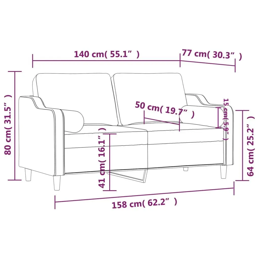 2-Seater Sofa with Throw Pillows Dark Grey 140 cm Fabric 3200846