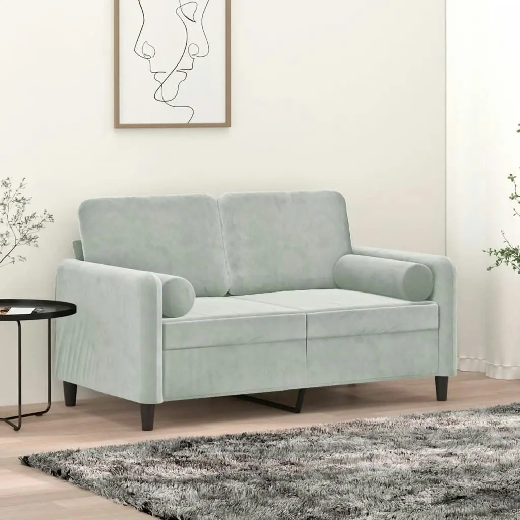 2-Seater Sofa with Throw Pillows Light Grey 120 cm Velvet 3200871