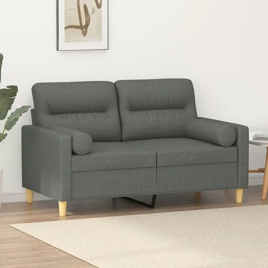 2-Seater Sofa with Throw Pillows Dark Grey 120 cm Fabric 3200814