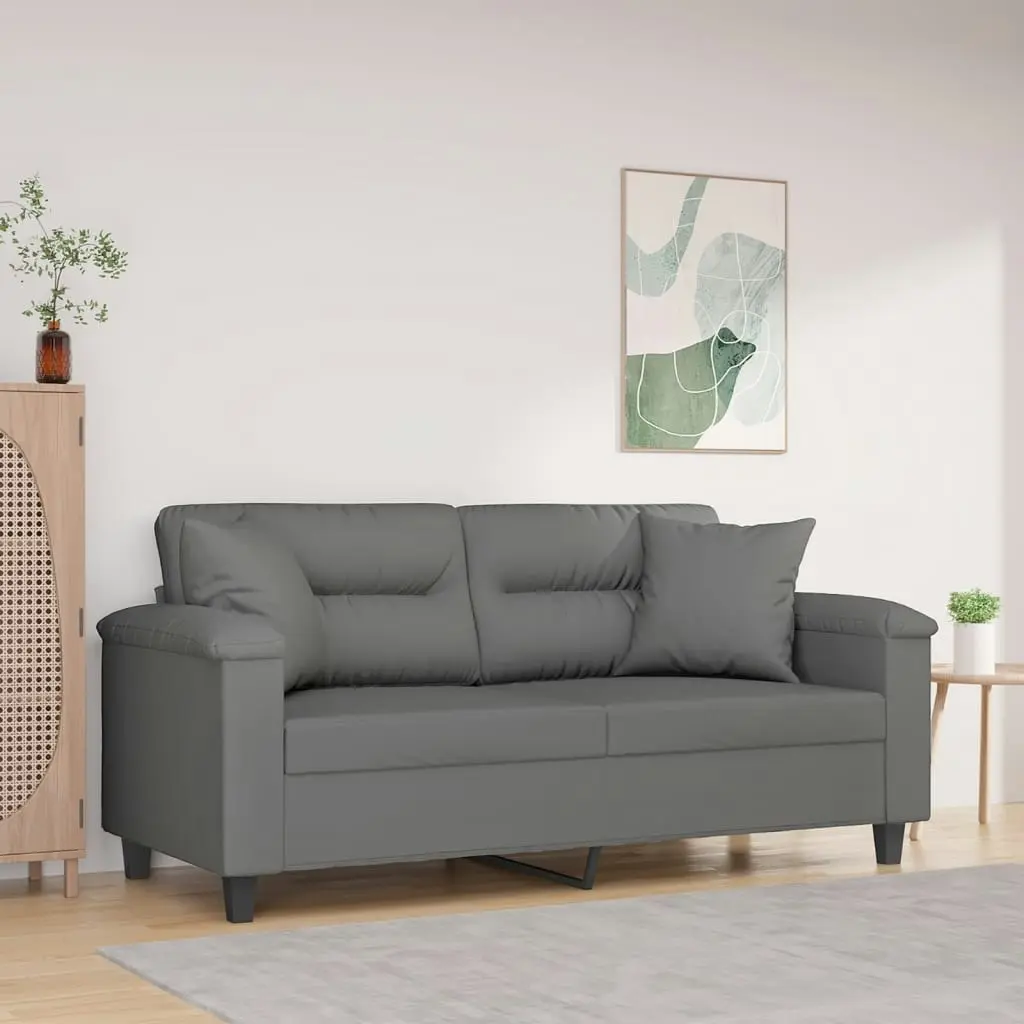 2-Seater Sofa with Pillows Dark Grey 140 cm Microfibre Fabric 3200973