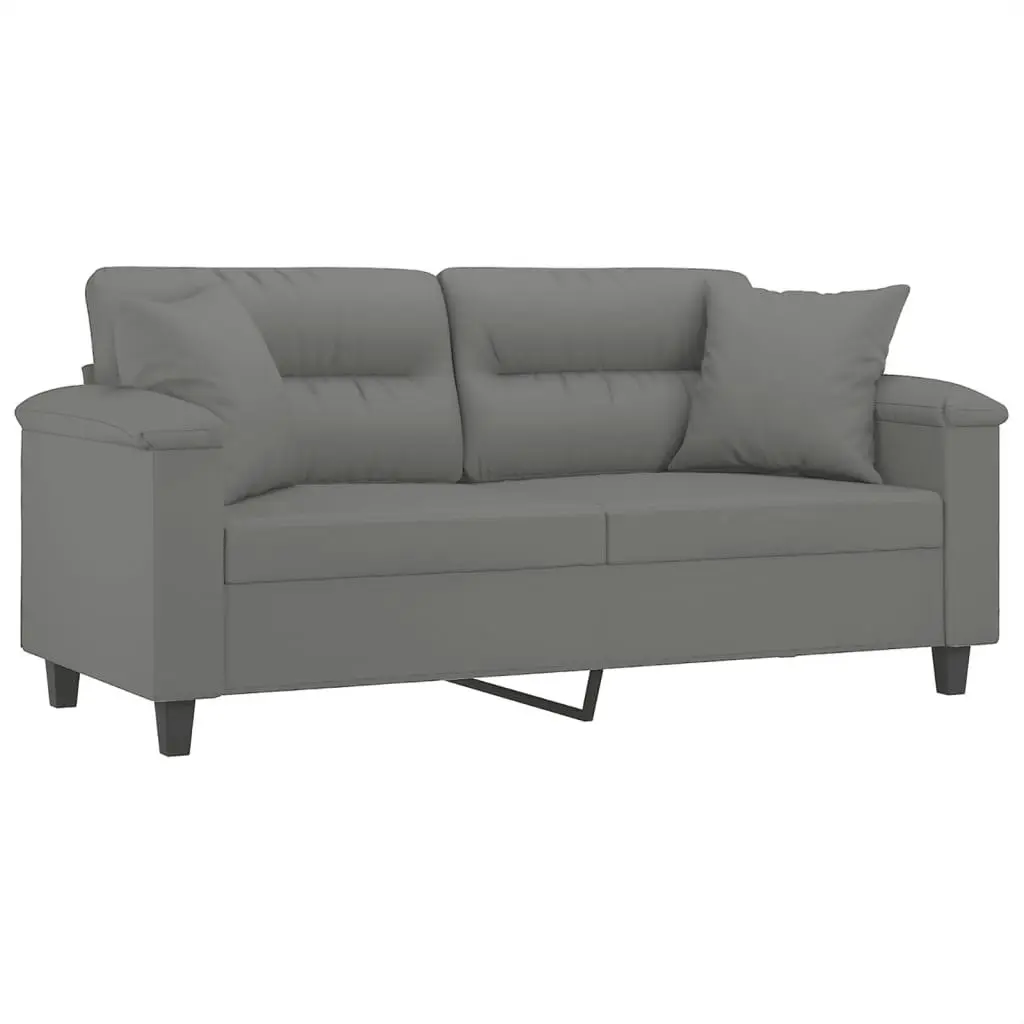 2-Seater Sofa with Pillows Dark Grey 140 cm Microfibre Fabric 3200973