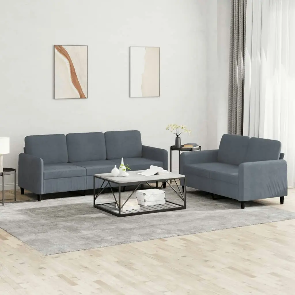 2 Piece Sofa Set Dark Grey Velvet 3202015