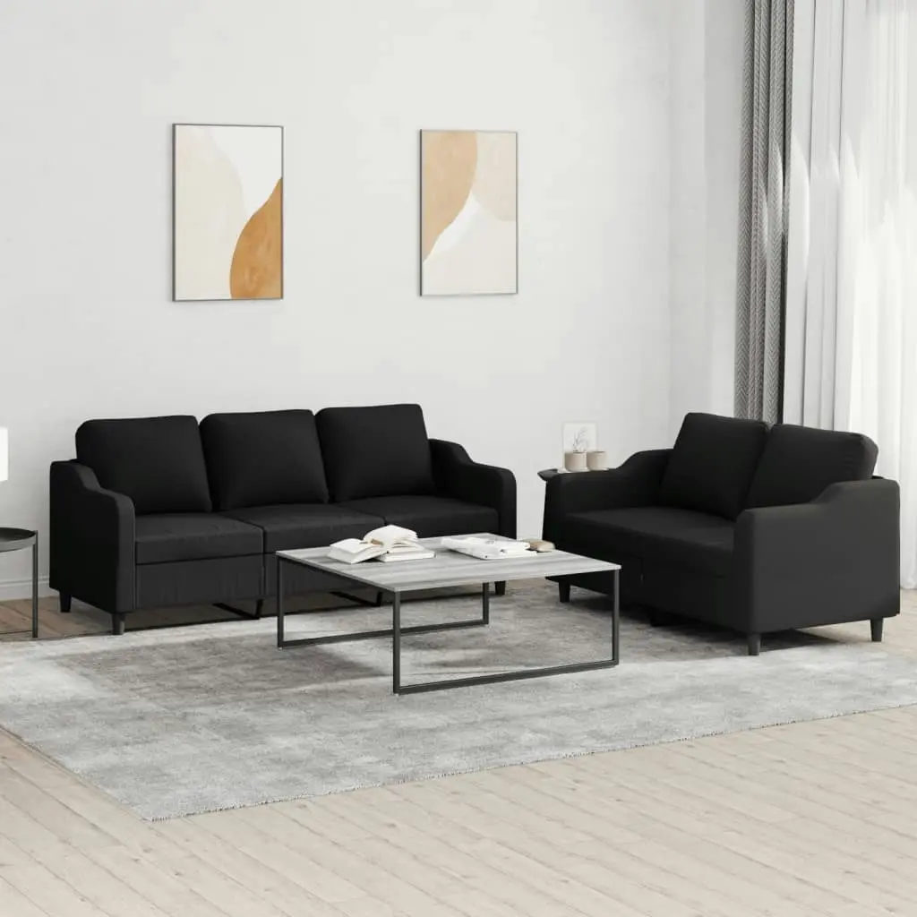 2 Piece Sofa Set with Cushions Black Fabric 3201838