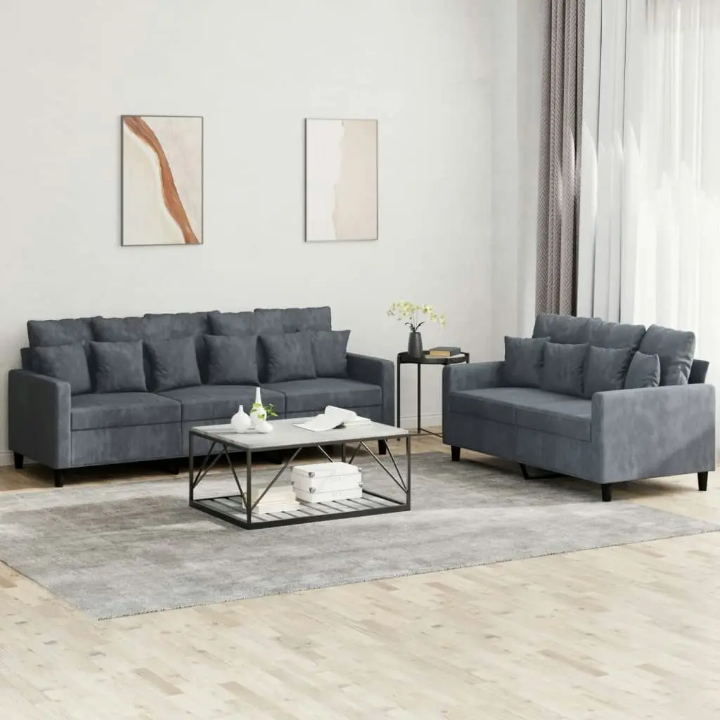 2 Piece Sofa Set with Cushions Dark Grey Velvet 3201721