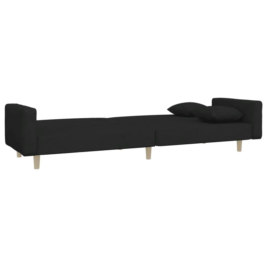 2-Seater Sofa Bed with Two Pillows Black Fabric 375743