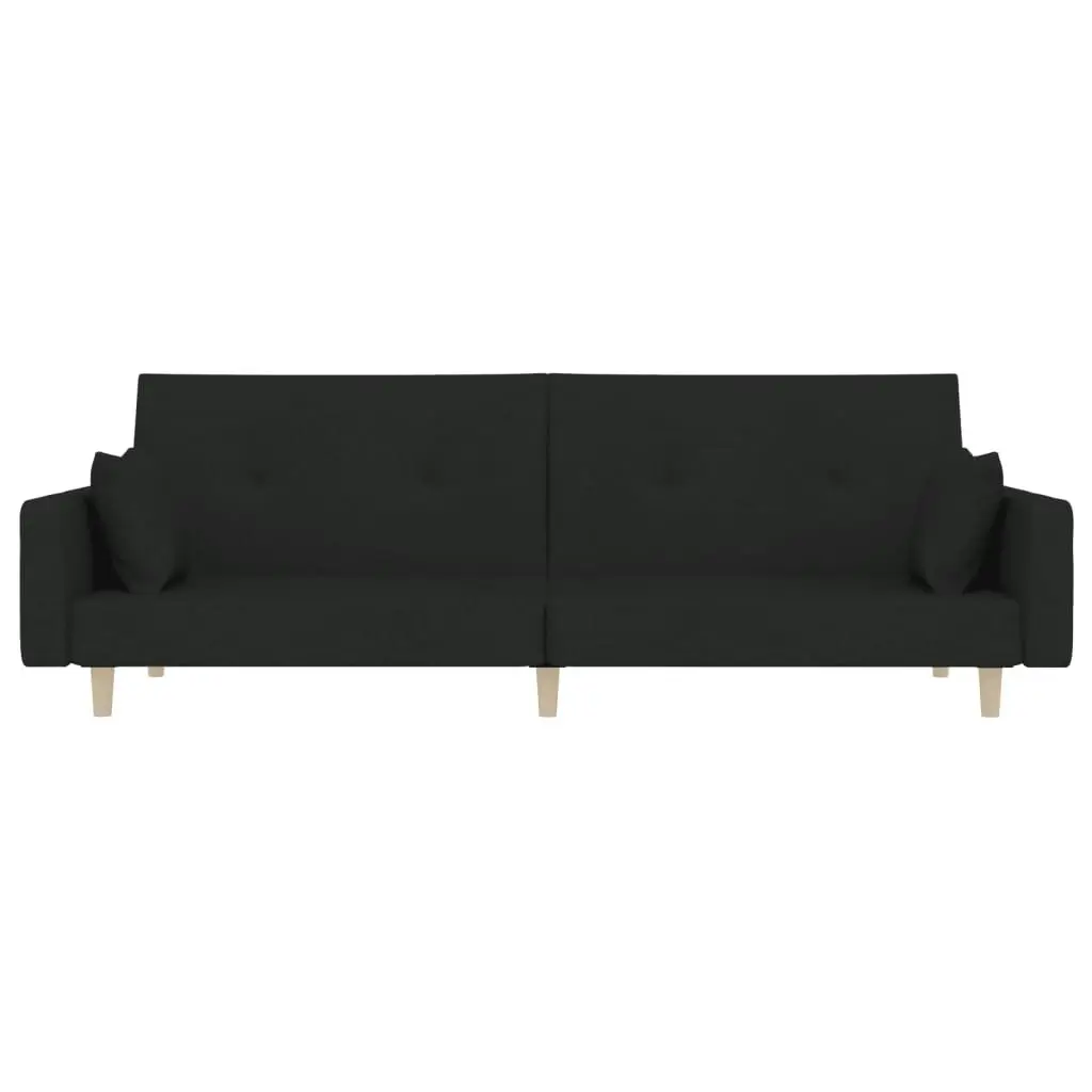 2-Seater Sofa Bed with Two Pillows Black Fabric 375743