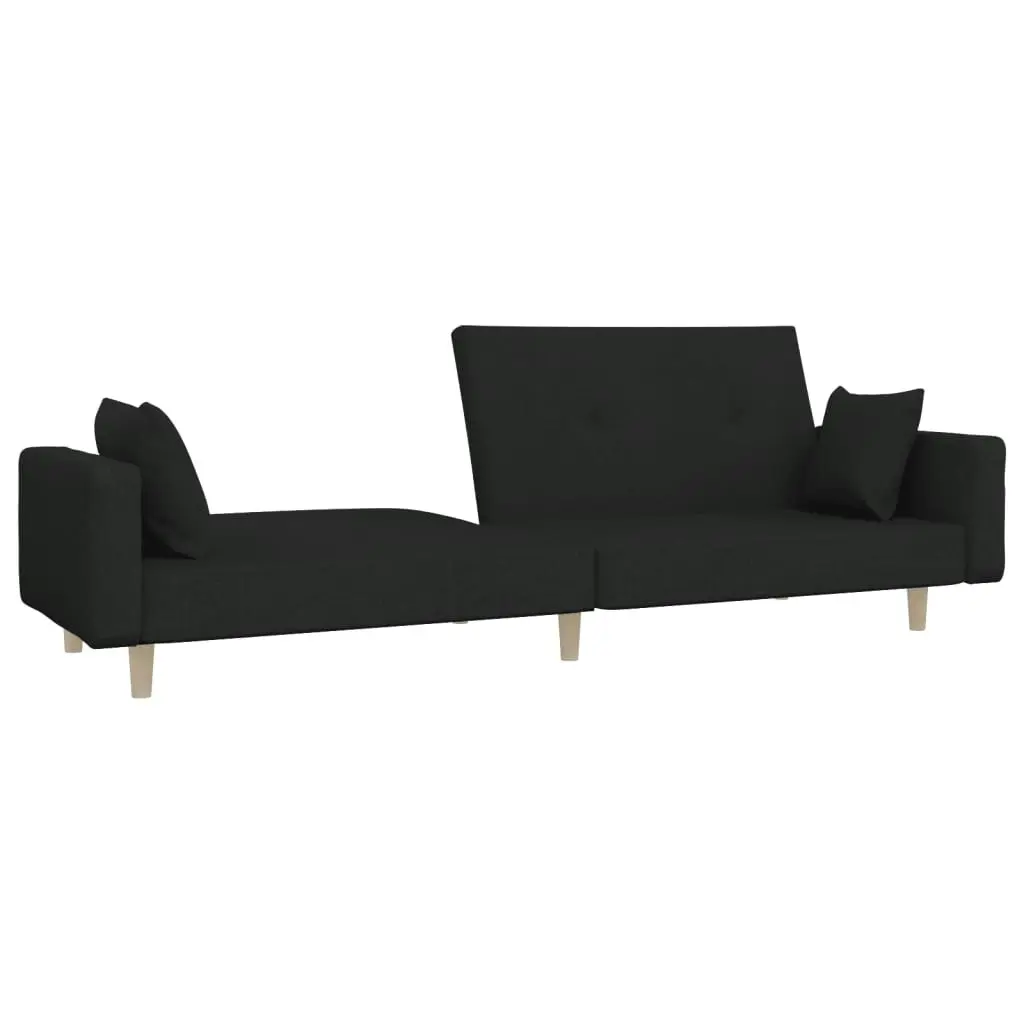 2-Seater Sofa Bed with Two Pillows Black Fabric 375743