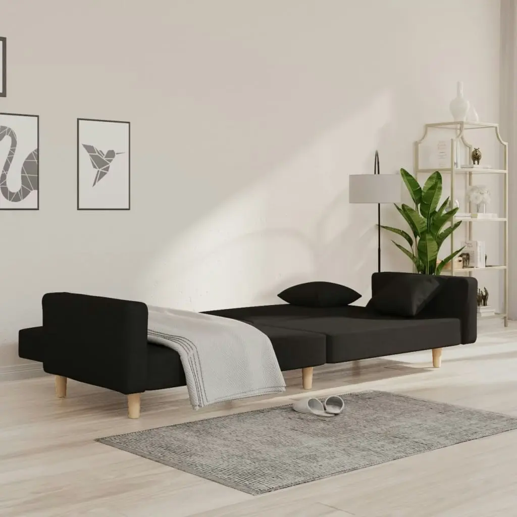 2-Seater Sofa Bed with Two Pillows Black Fabric 375743