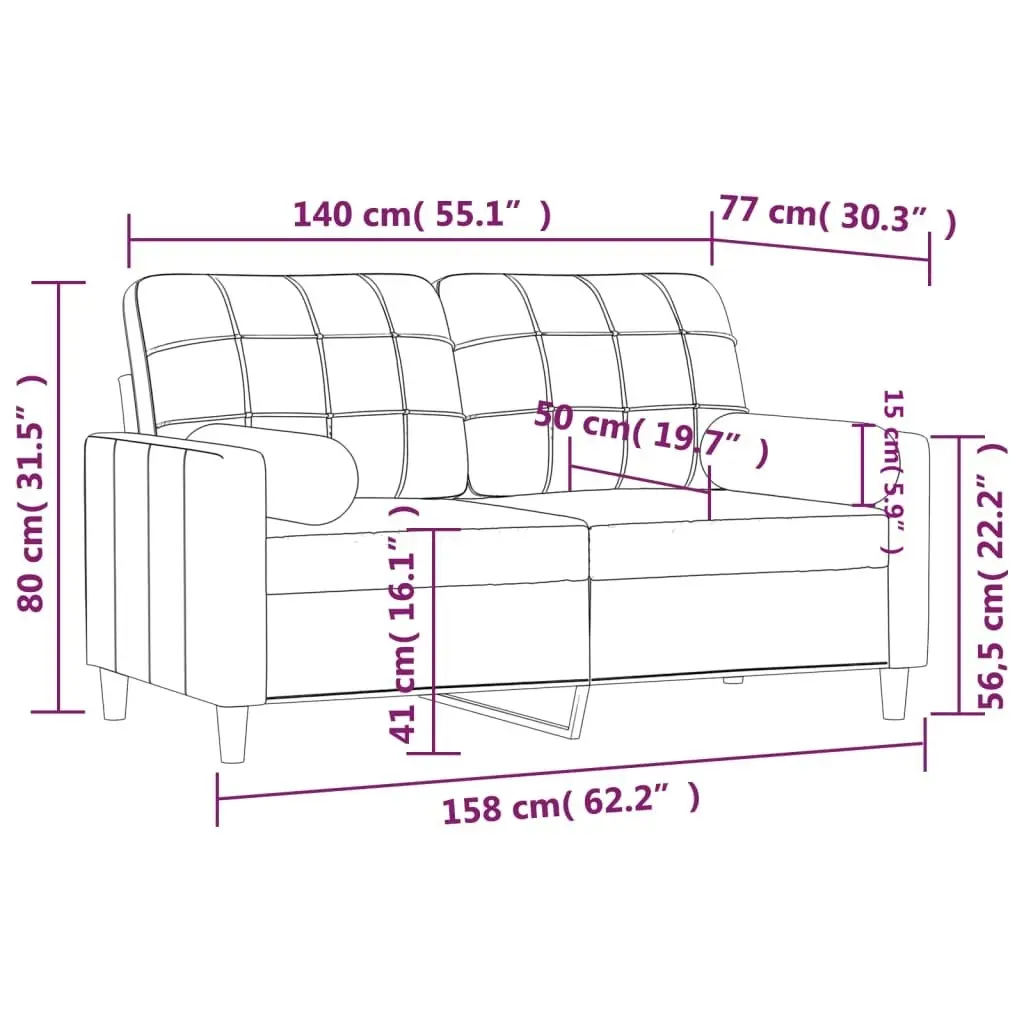 2-Seater Sofa with Throw Pillows Black 140 cm Fabric 3200786