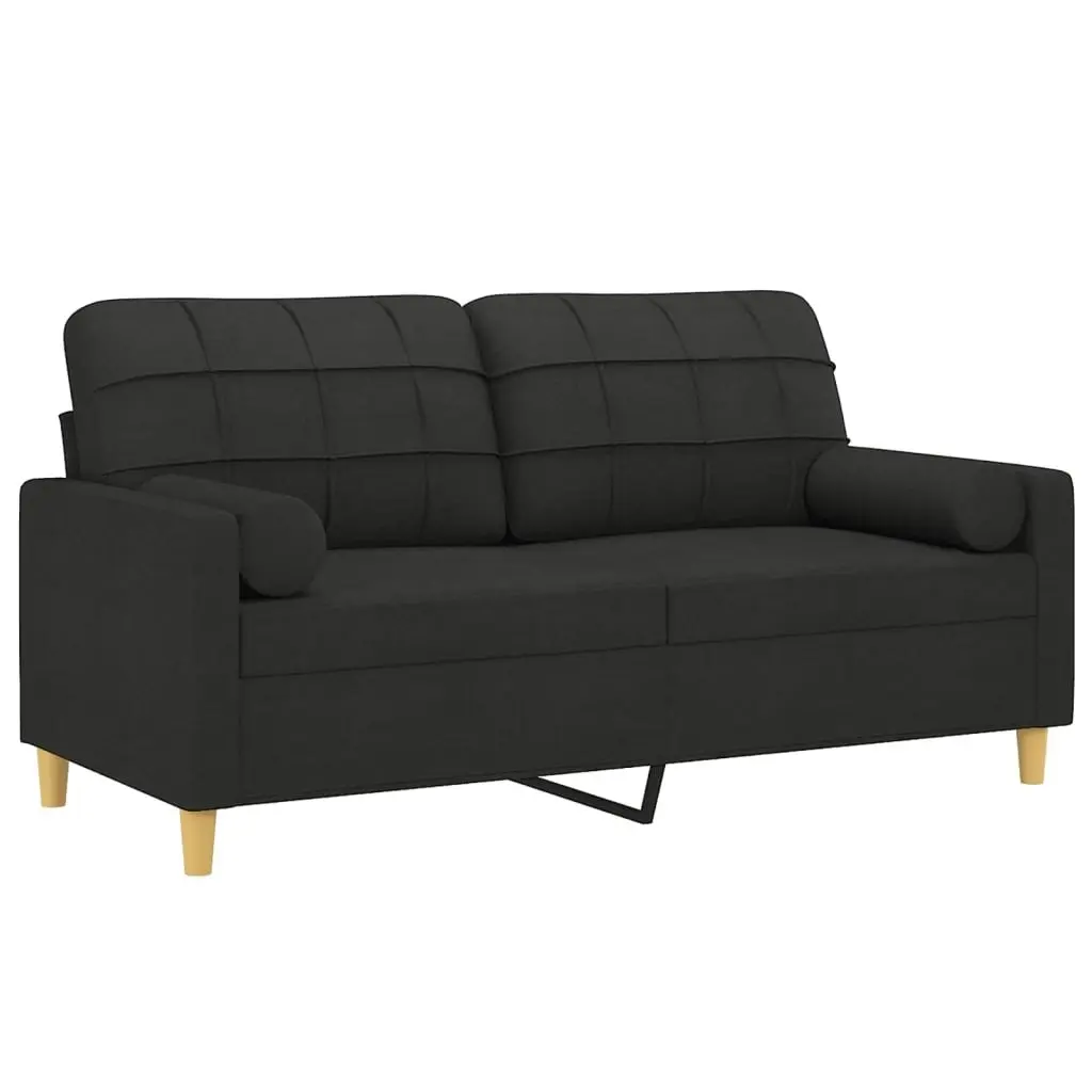 2-Seater Sofa with Throw Pillows Black 140 cm Fabric 3200786