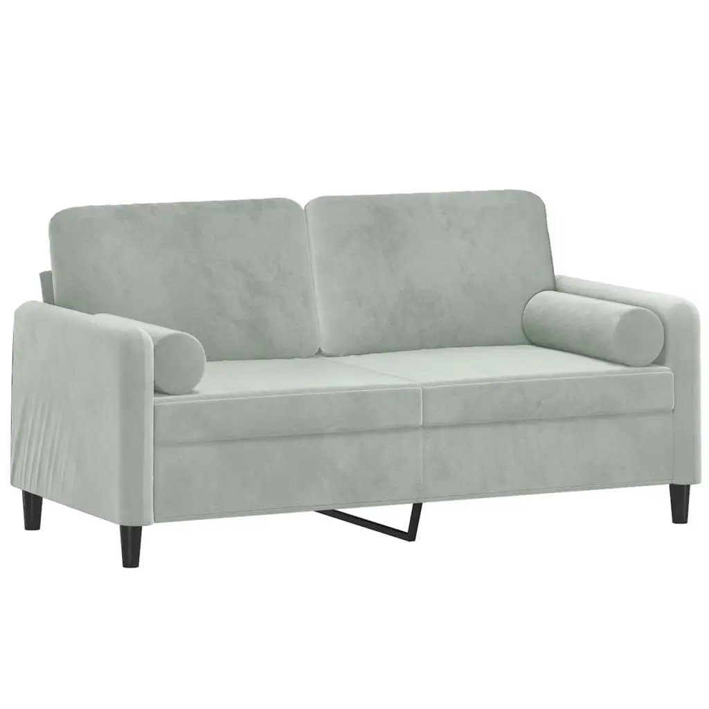 2-Seater Sofa with Throw Pillows Light Grey 140 cm Velvet 3200881