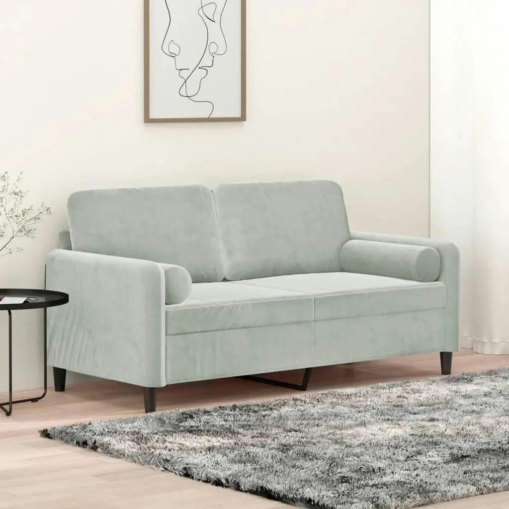 2-Seater Sofa with Throw Pillows Light Grey 140 cm Velvet 3200881