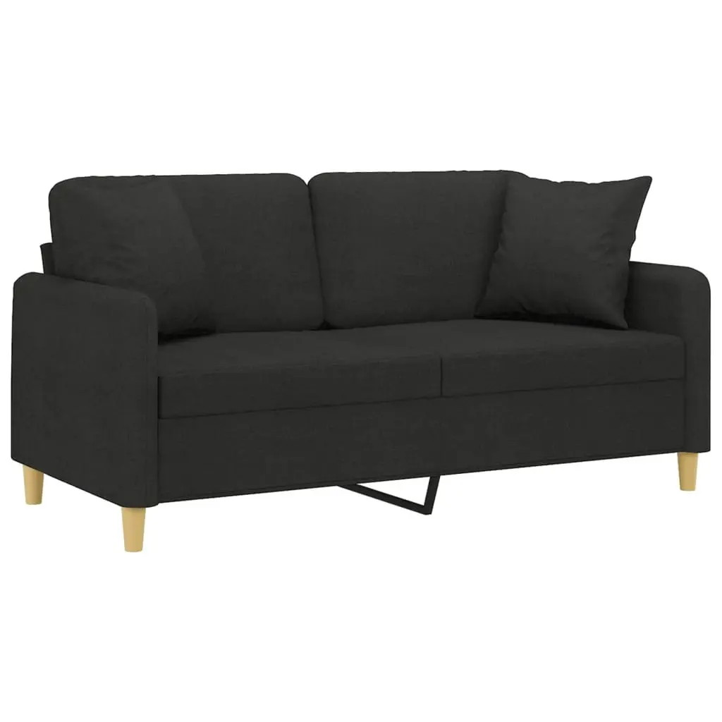 2-Seater Sofa with Throw Pillows Black 140 cm Fabric 3200913