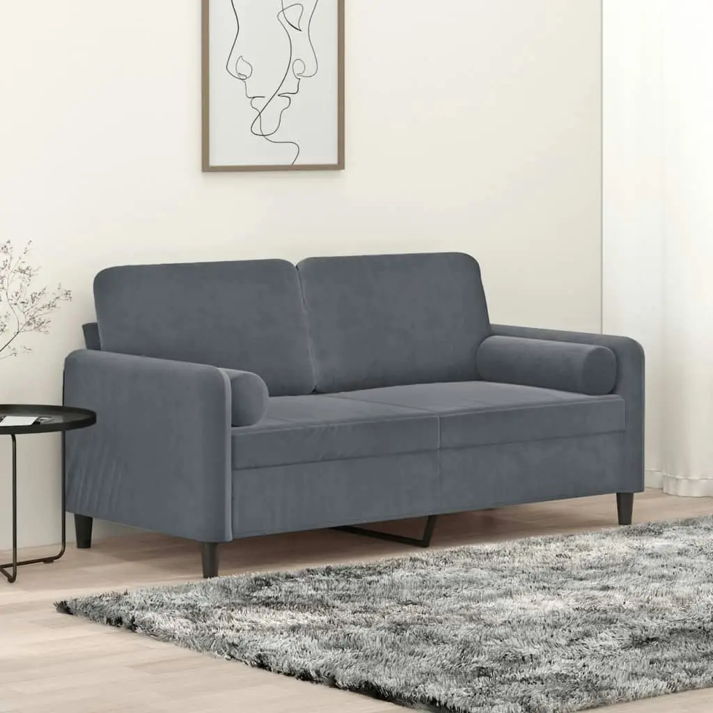 2-Seater Sofa with Throw Pillows Dark Grey 140 cm Velvet 3200882