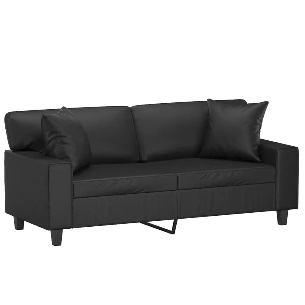 2-Seater Sofa with Throw Pillows Black 140 cm Faux Leather 3200866