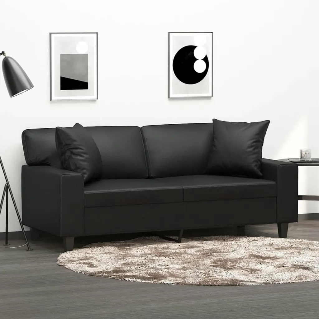 2-Seater Sofa with Throw Pillows Black 140 cm Faux Leather 3200866