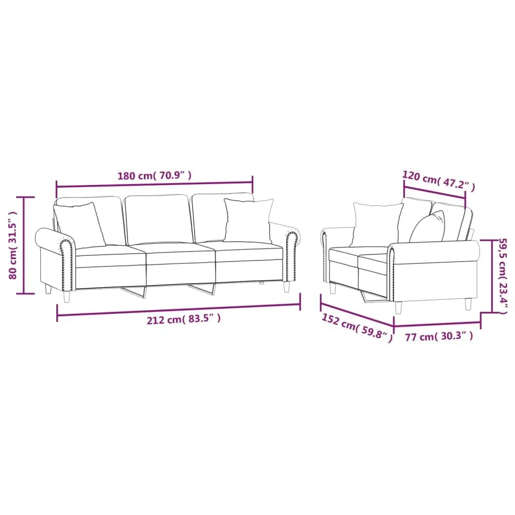 2 Piece Sofa Set with Pillows Black Velvet 3202275