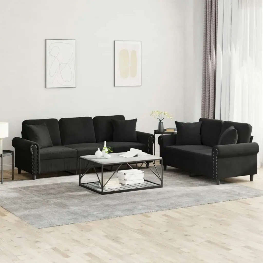 2 Piece Sofa Set with Pillows Black Velvet 3202275