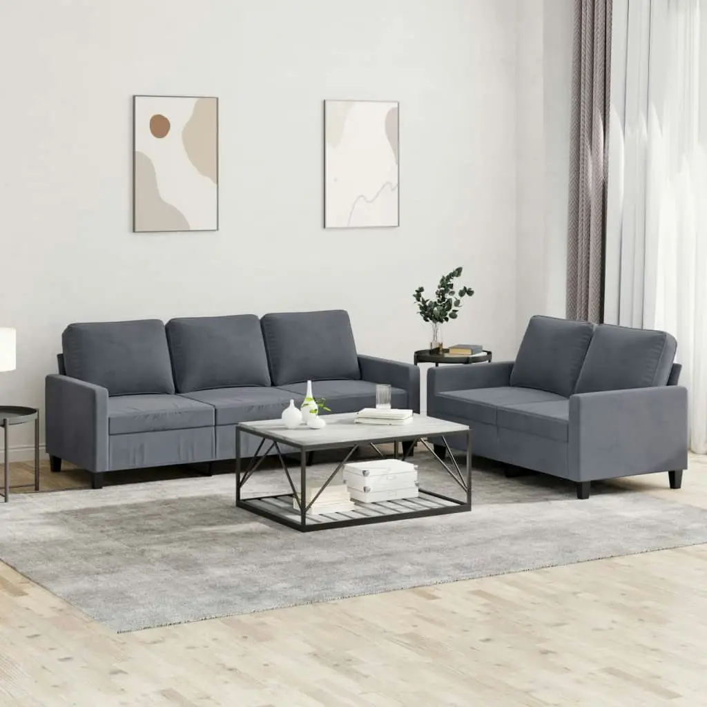 2 Piece Sofa Set with Cushions Dark Grey Velvet 3201517