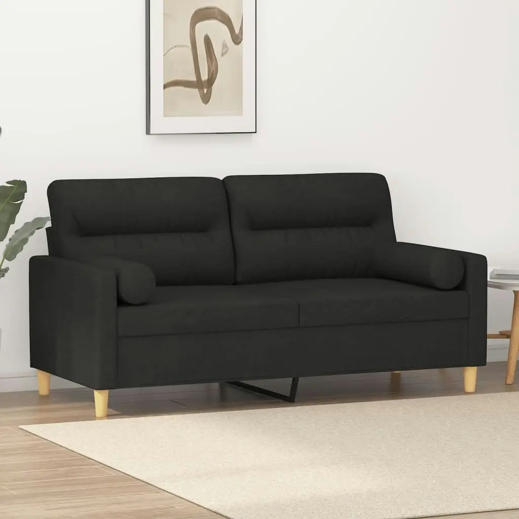 2-Seater Sofa with Throw Pillows Black 140 cm Fabric 3200825