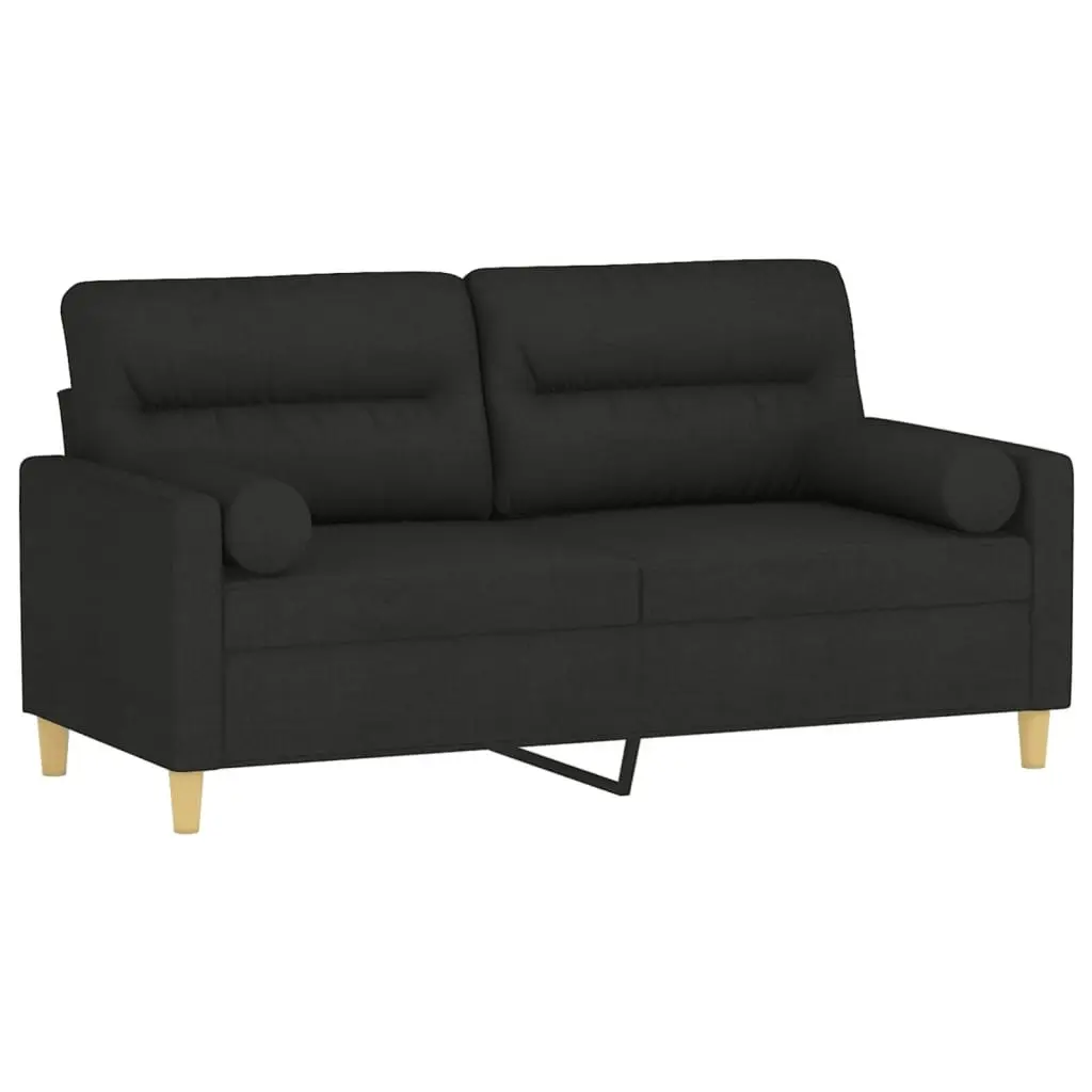 2-Seater Sofa with Throw Pillows Black 140 cm Fabric 3200825