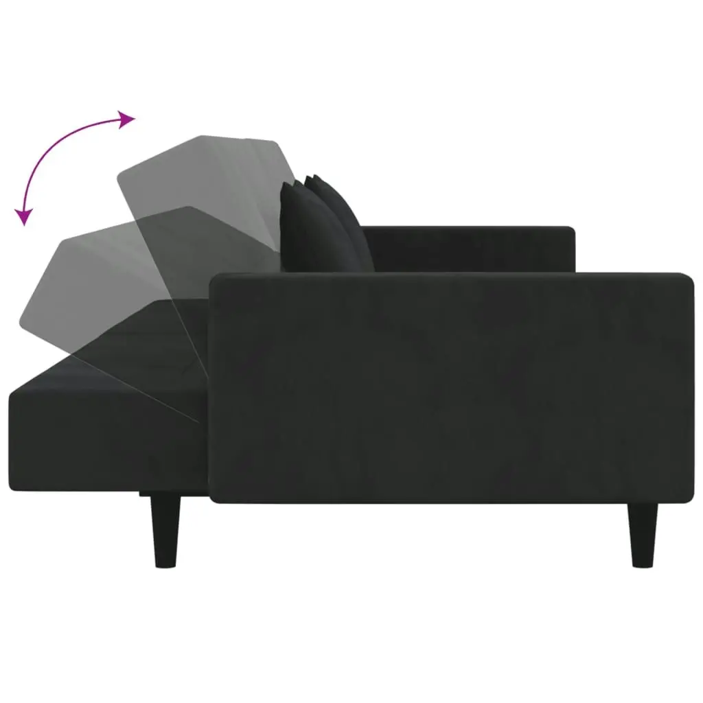 2-Seater Sofa Bed with Two Pillows Black Velvet 375821