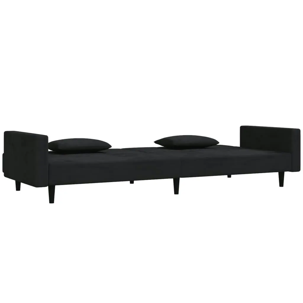 2-Seater Sofa Bed with Two Pillows Black Velvet 375821