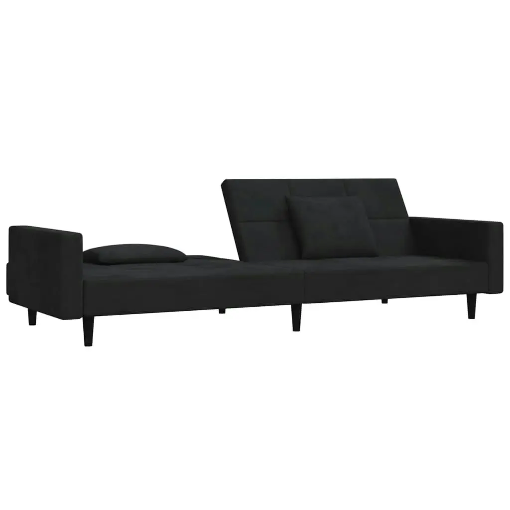 2-Seater Sofa Bed with Two Pillows Black Velvet 375821