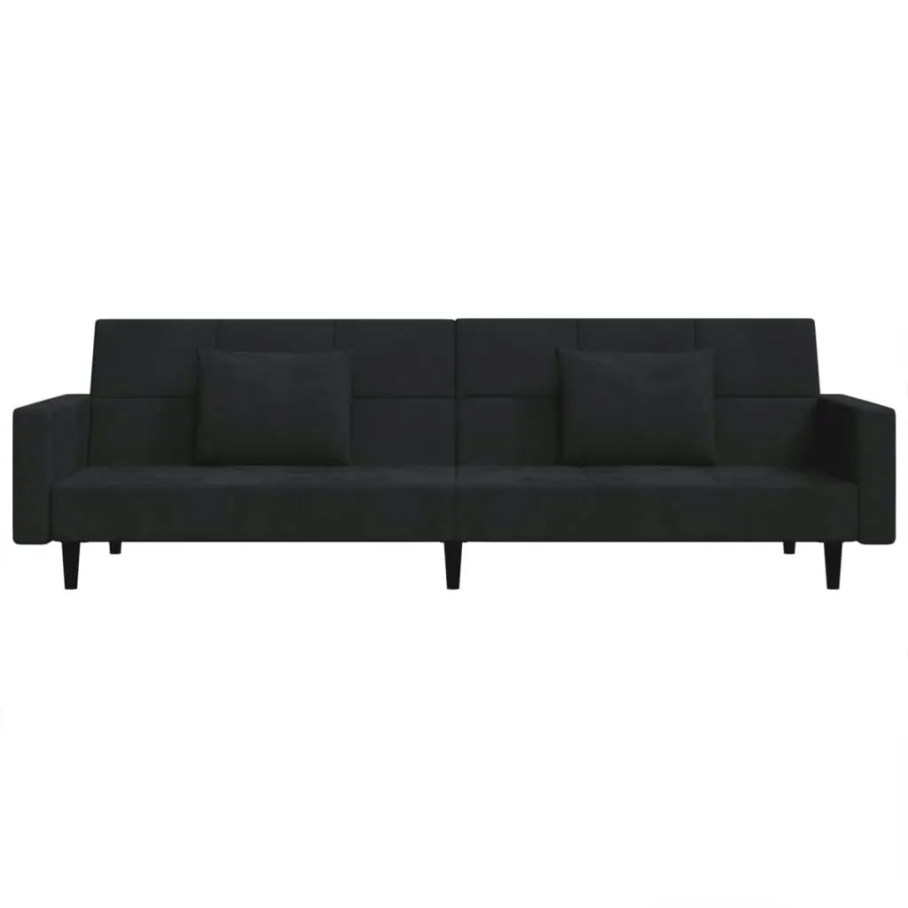 2-Seater Sofa Bed with Two Pillows Black Velvet 375821