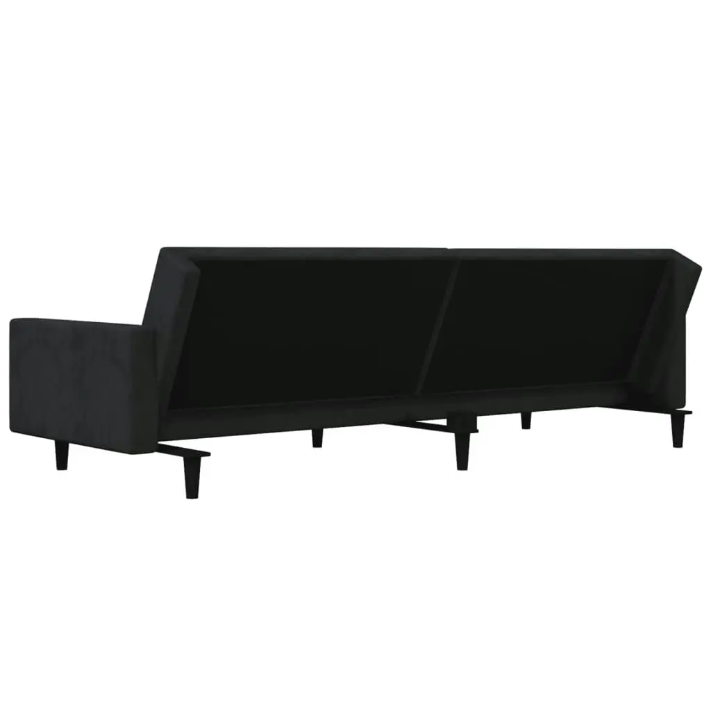 2-Seater Sofa Bed with Two Pillows Black Velvet 375821