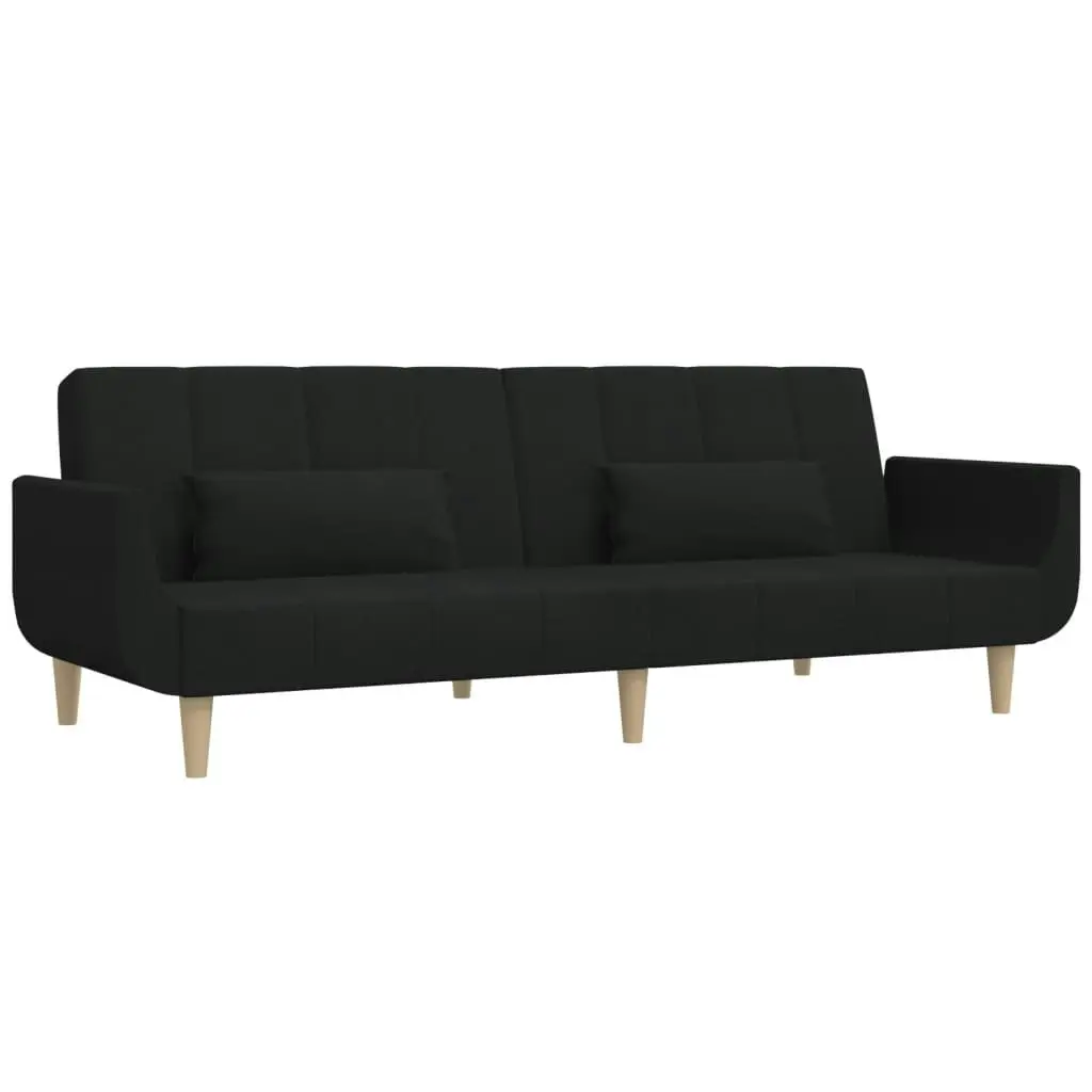 2-Seater Sofa Bed with Two Pillows Black Fabric 375871