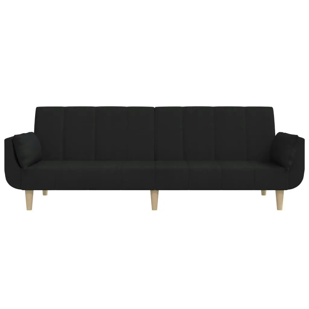 2-Seater Sofa Bed with Two Pillows Black Fabric 375871