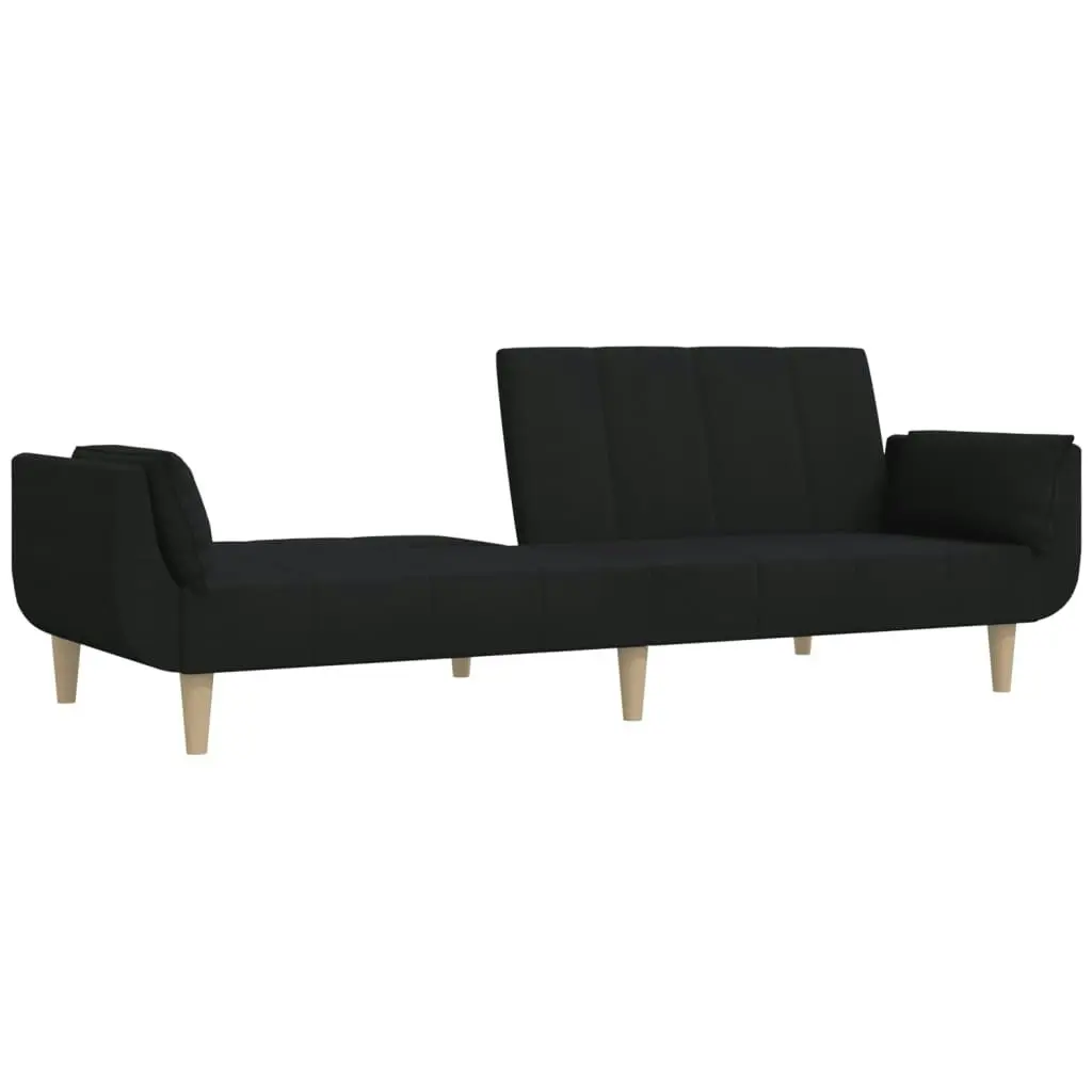 2-Seater Sofa Bed with Two Pillows Black Fabric 375871